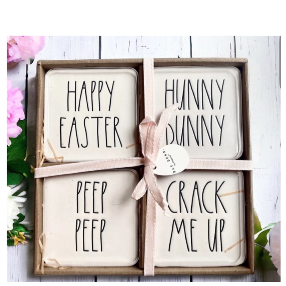 Rae Dunn Easter Coasters ~ Happy Easter, Hunny Bunny, Peep Peep & Crack Me Up